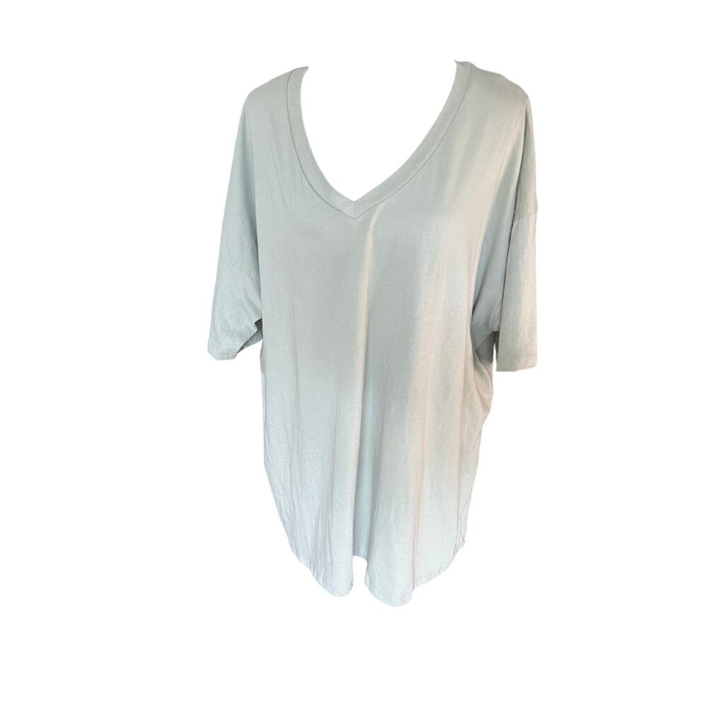 Zenana Cotton Oversized Boyfriend V-Neck Tee Light Sage Medium - Picture 3 of 6